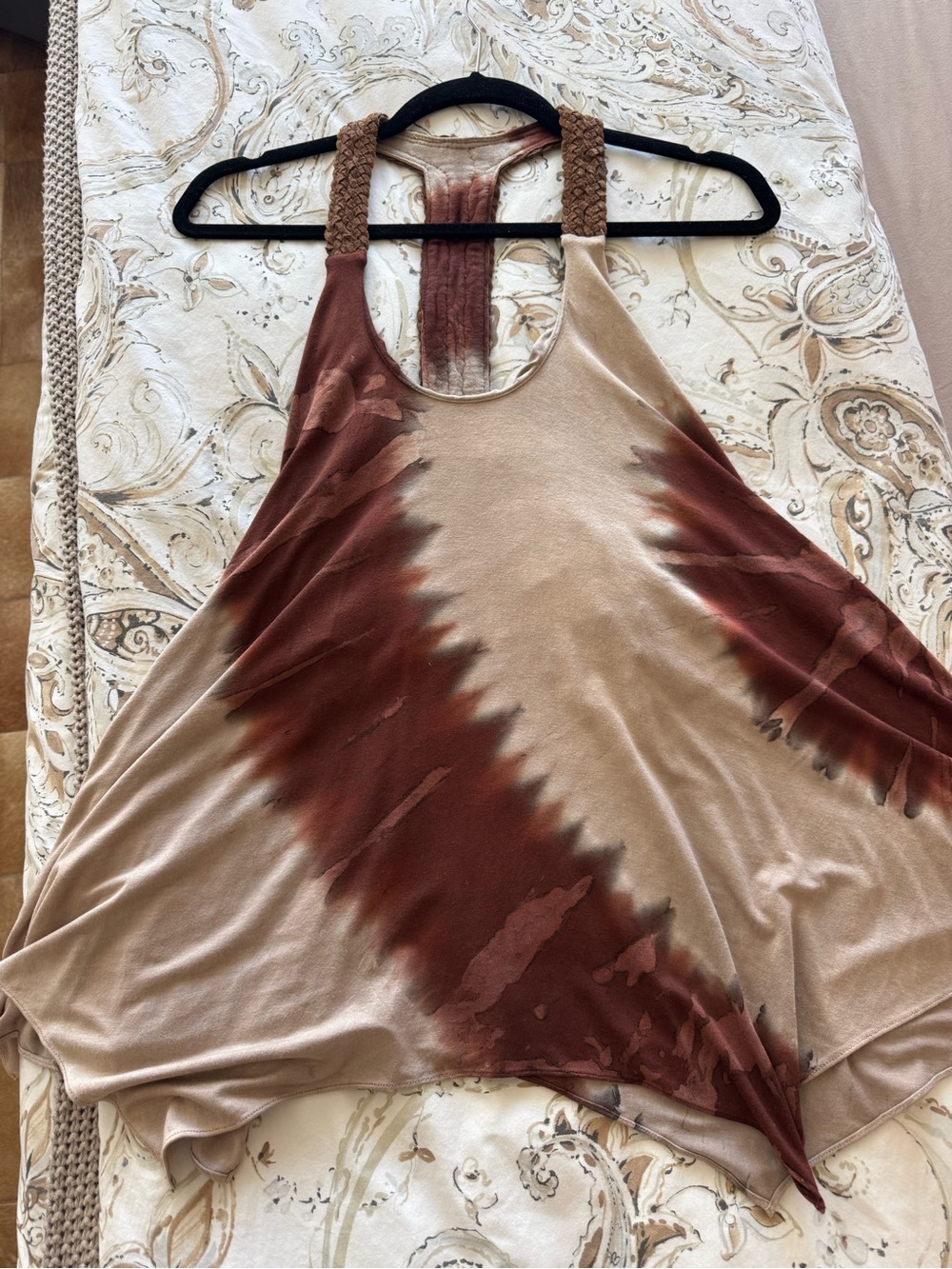 Sky Braided-Halter Tie-Dye Tank Top - Tan & Brown